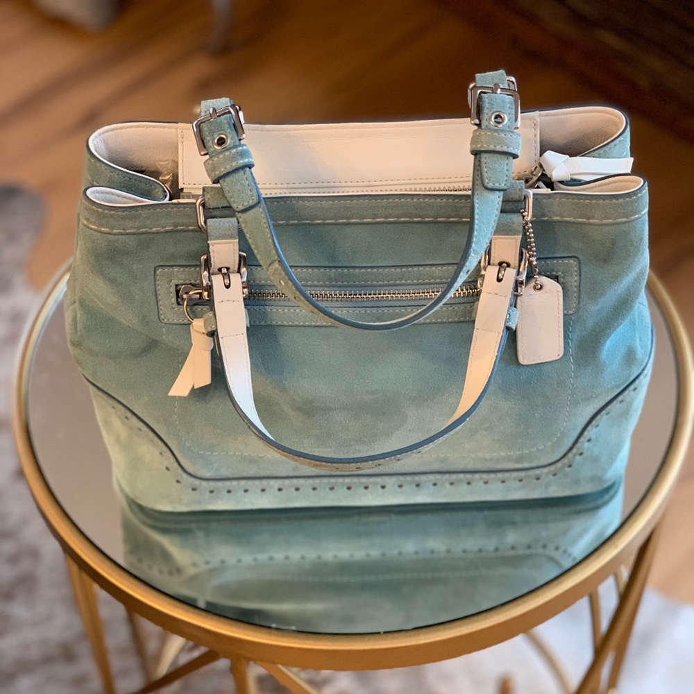 Vintage Robin’s Egg Blue Suede Coach
